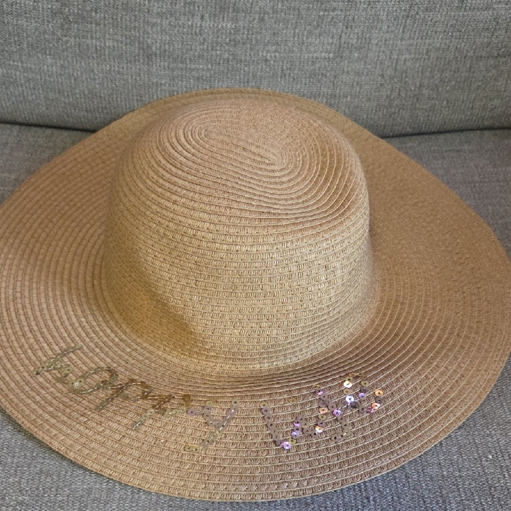 Lane Bryant Floppy Sun Hat with Sequin "Happy Life" NWT